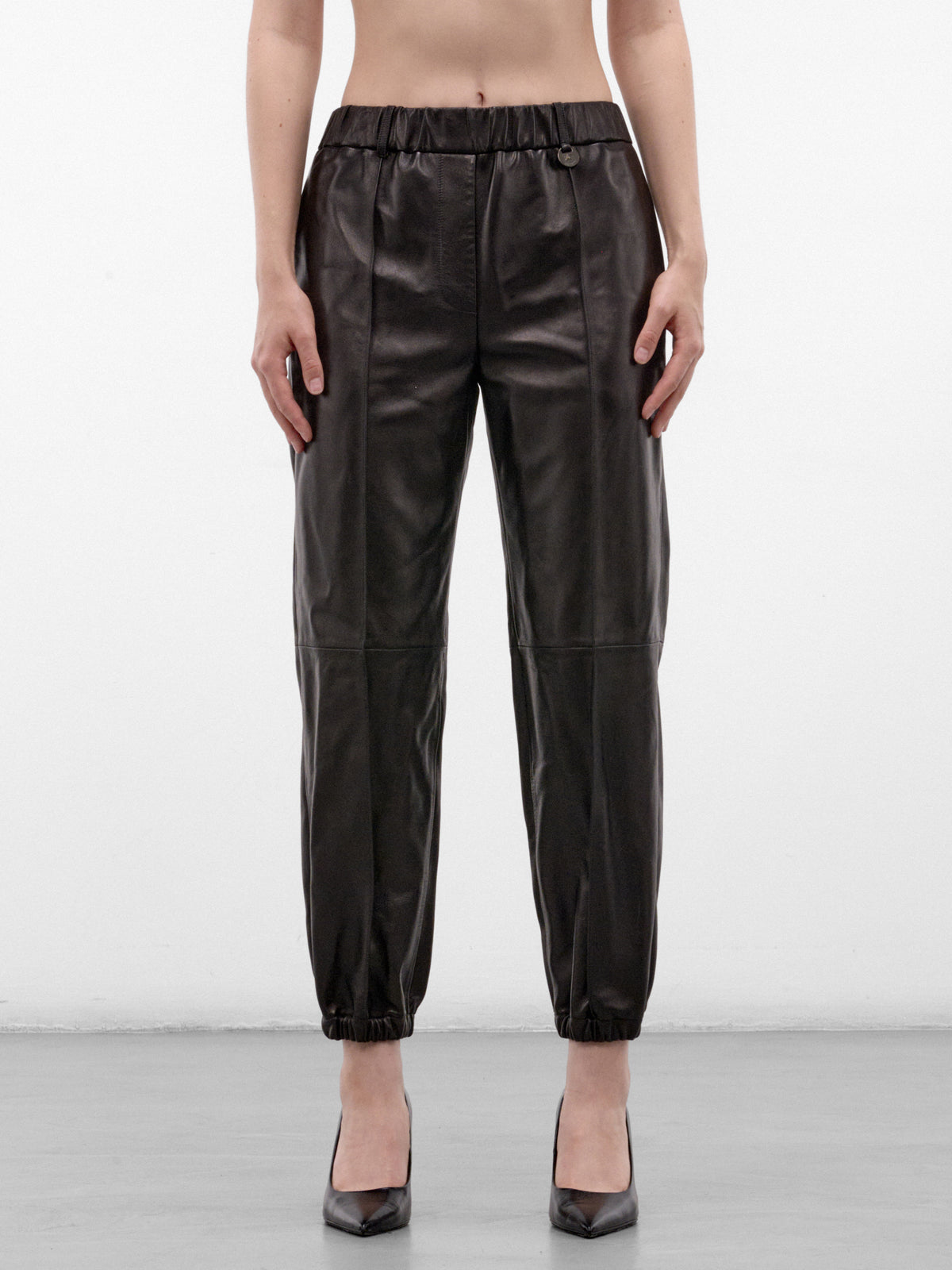 Black Leather Cropped Trousers (LIDIAN-A1189-BLACK)