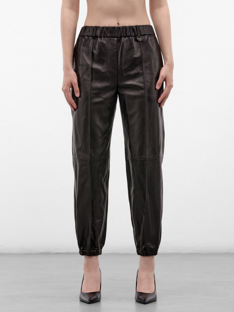 Black Leather Cropped Trousers (LIDIAN-A1189-BLACK)