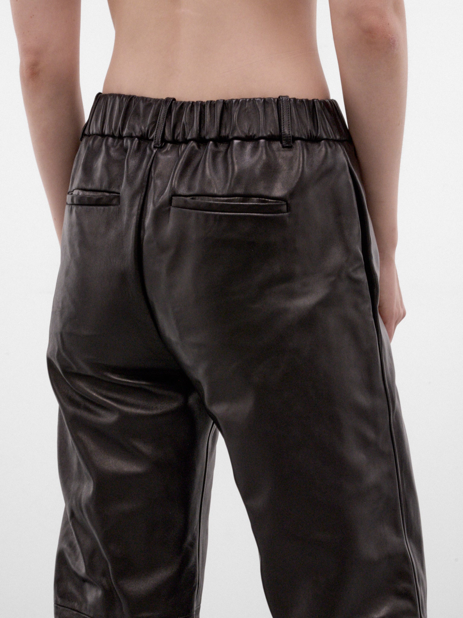 Black Leather Cropped Trousers (LIDIAN-A1189-BLACK)