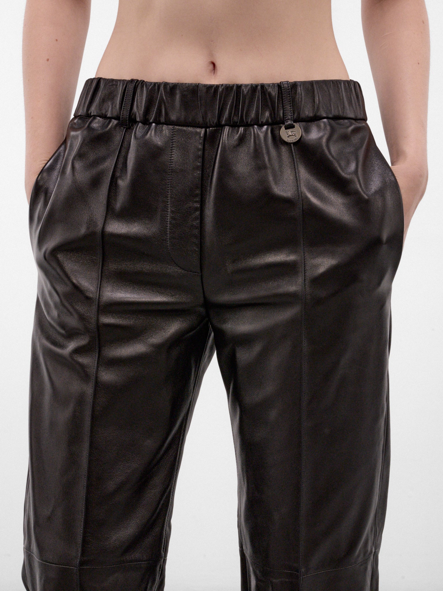Black Leather Cropped Trousers (LIDIAN-A1189-BLACK)