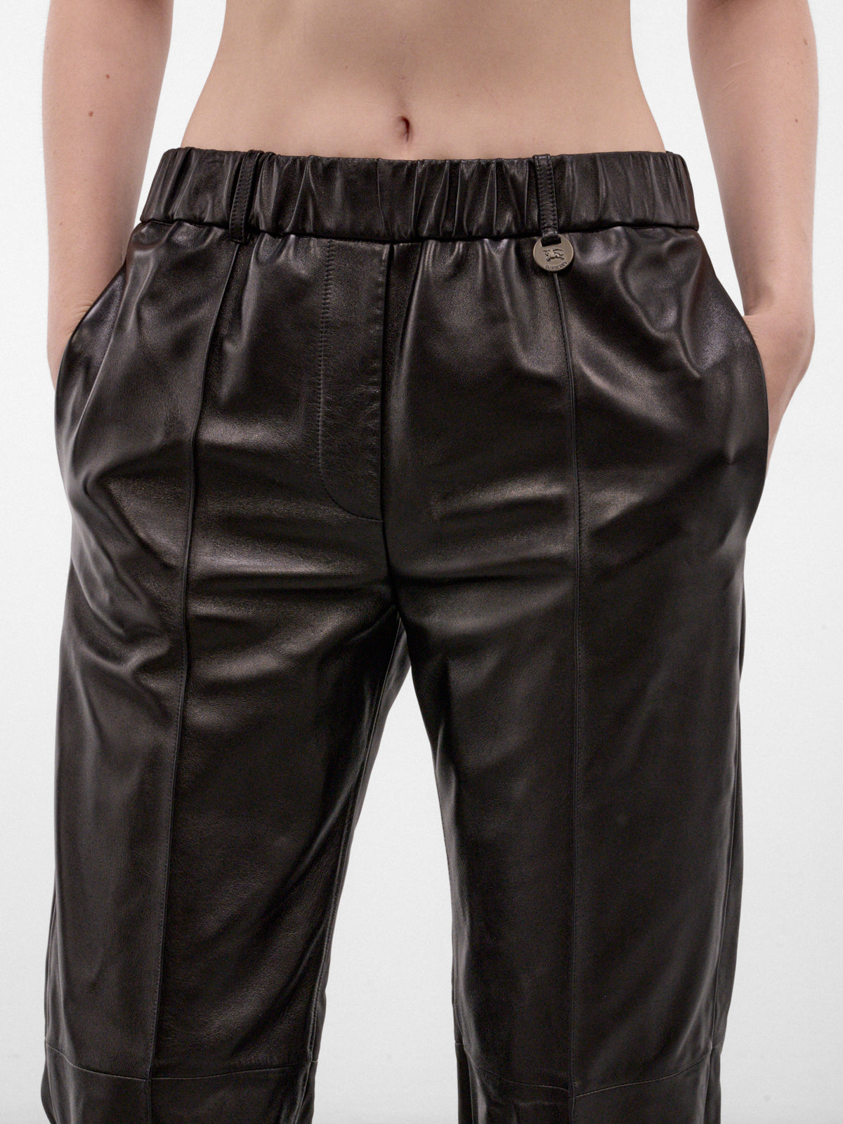 Black Leather Cropped Trousers (LIDIAN-A1189-BLACK)