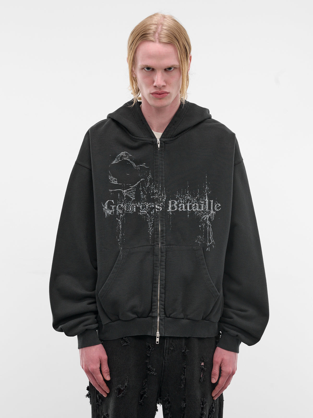 Black Bataille Graphic Zip Hoodie (LKSS26-BATAILLE-WASHED-BLACK)
