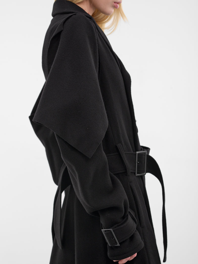 Black Wool Trench Coat (LL-C02-102-1-BLACK)