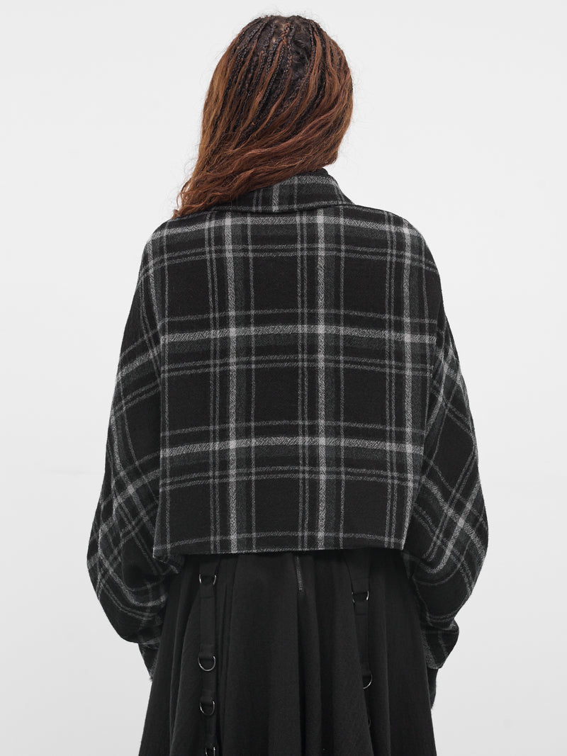 Black Check Cropped Wool Jacket (LL-J07-122-1-BLACK)