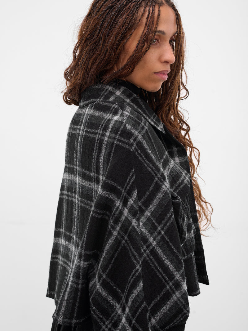 Black Check Cropped Wool Jacket (LL-J07-122-1-BLACK)
