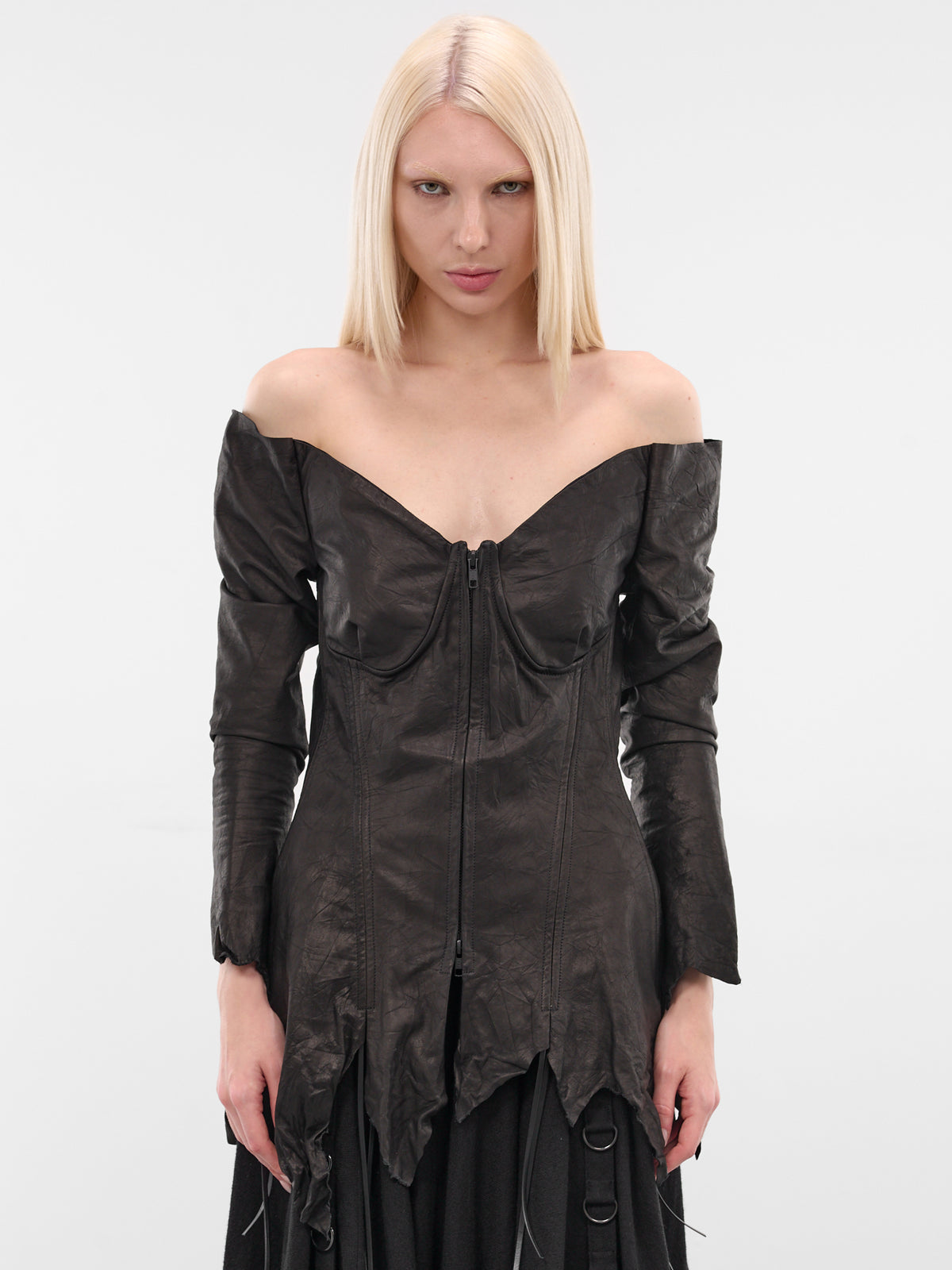 Black Leather Off-Shoulder Jacket (LL-J08-700-BLACK)