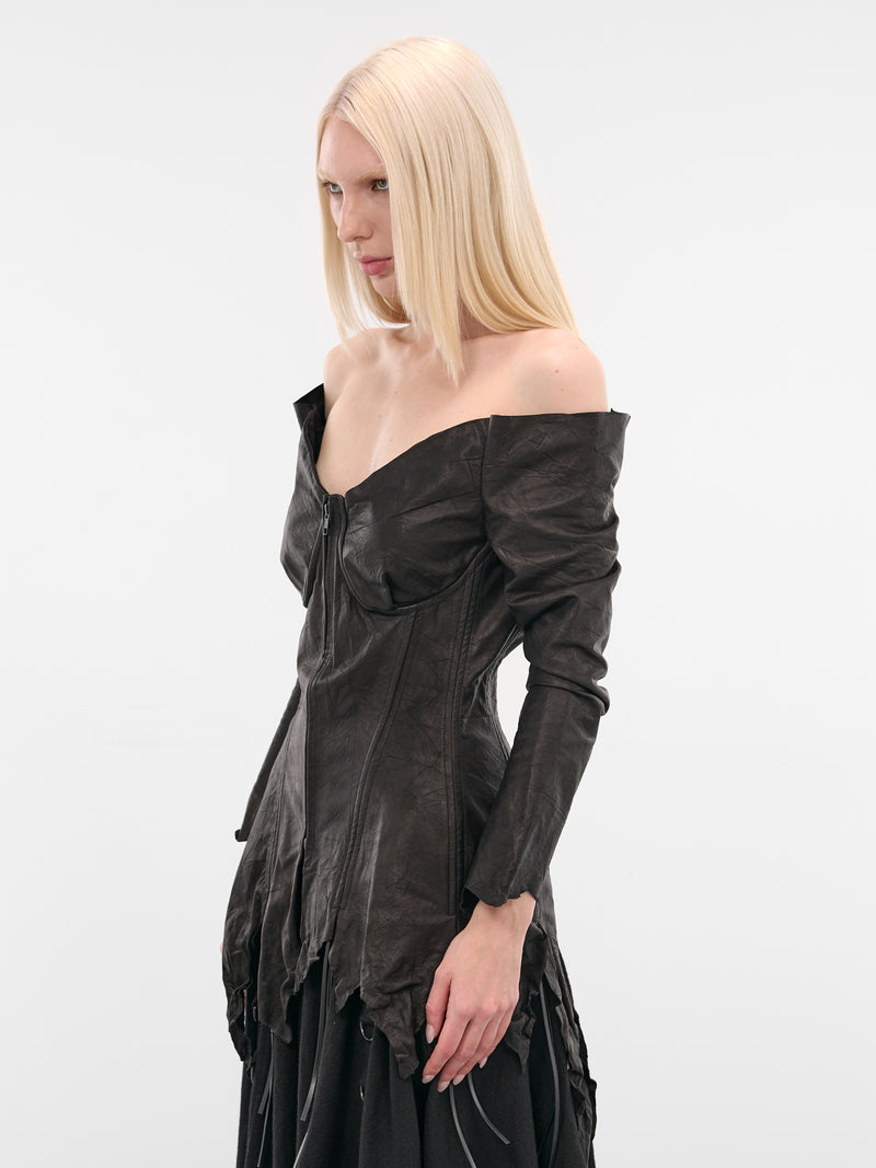 Black Leather Off-Shoulder Jacket (LL-J08-700-BLACK)