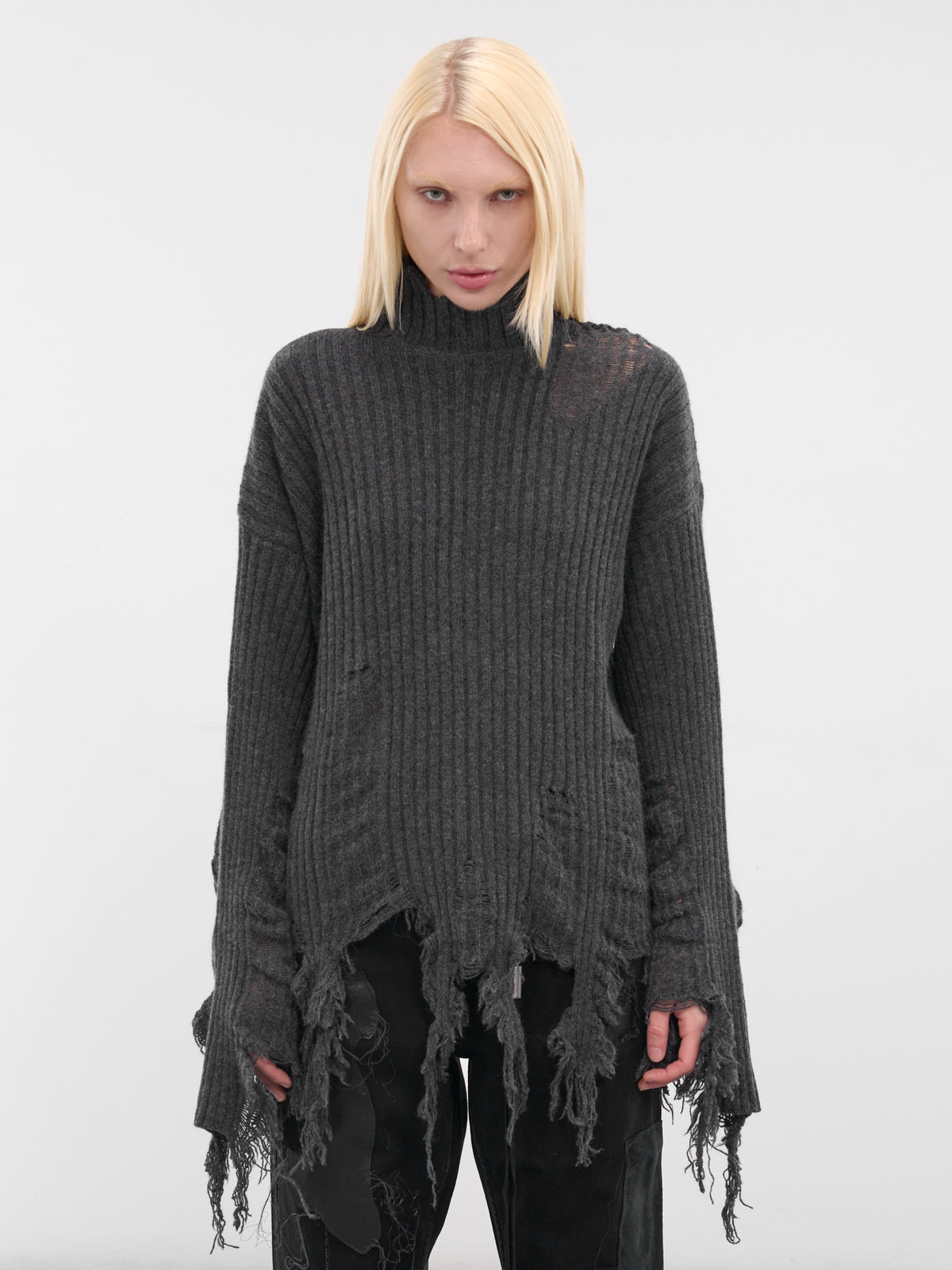 Gray Distressed Wool-Angora Turtleneck (LL-K01-160-2-GREY)