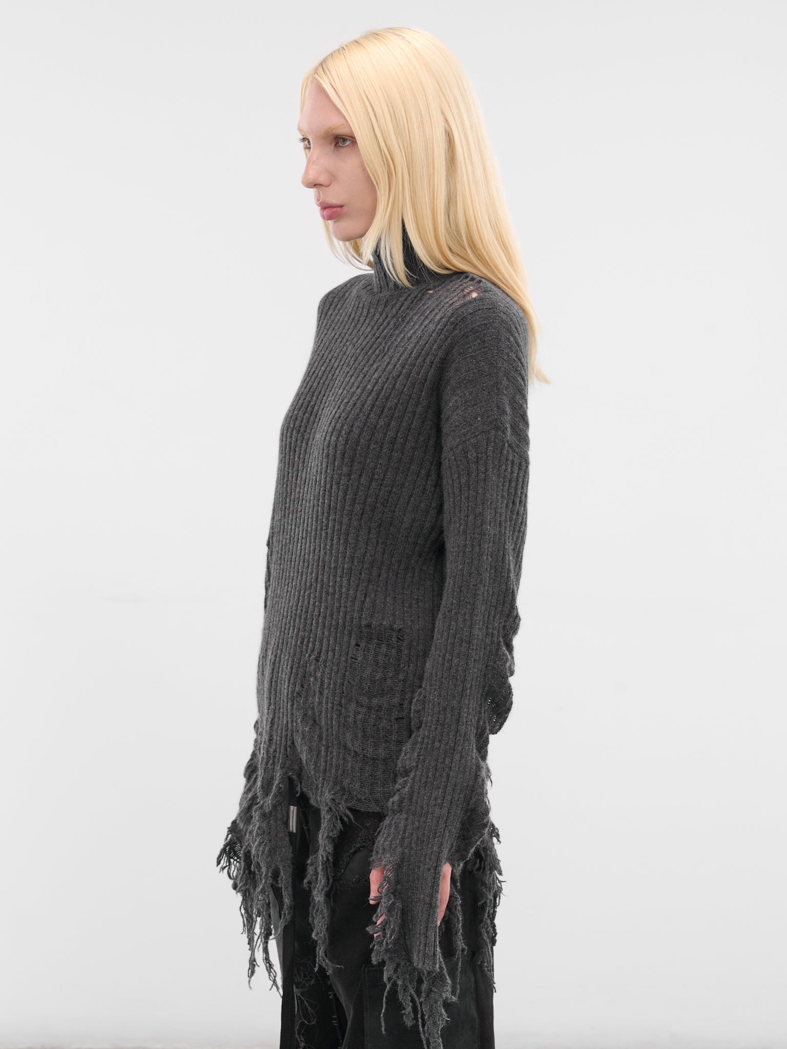 Gray Distressed Wool-Angora Turtleneck (LL-K01-160-2-GREY)