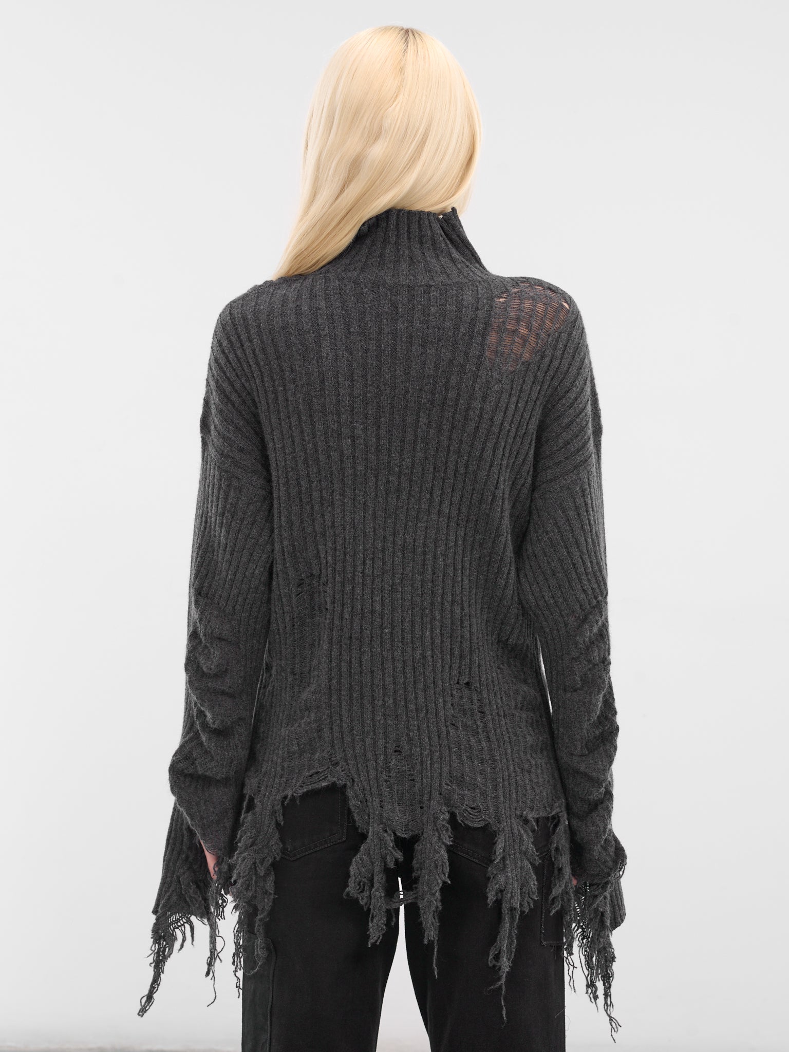 Gray Distressed Wool-Angora Turtleneck (LL-K01-160-2-GREY)