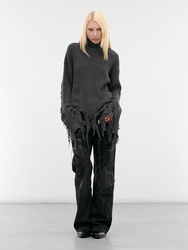 Gray Distressed Wool-Angora Turtleneck (LL-K01-160-2-GREY)