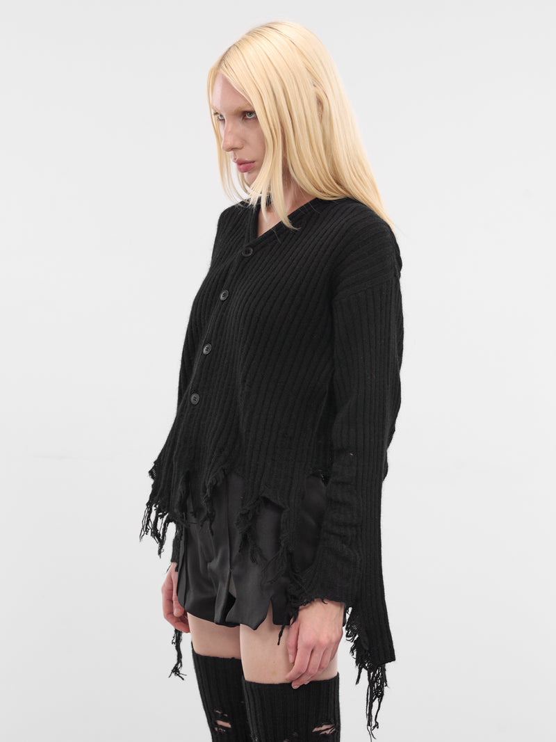 Black Distressed Wool-Angora Cardigan (LL-K02-160-3-BLACK)