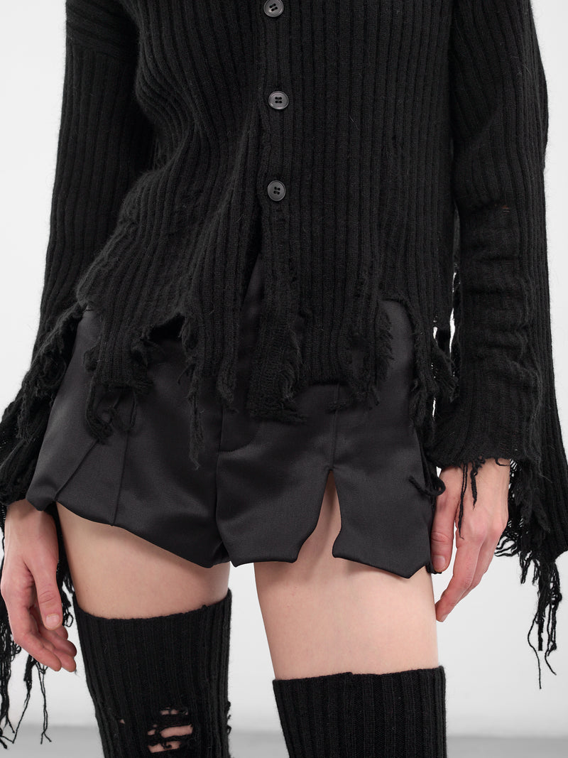 Black Distressed Wool-Angora Cardigan (LL-K02-160-3-BLACK)