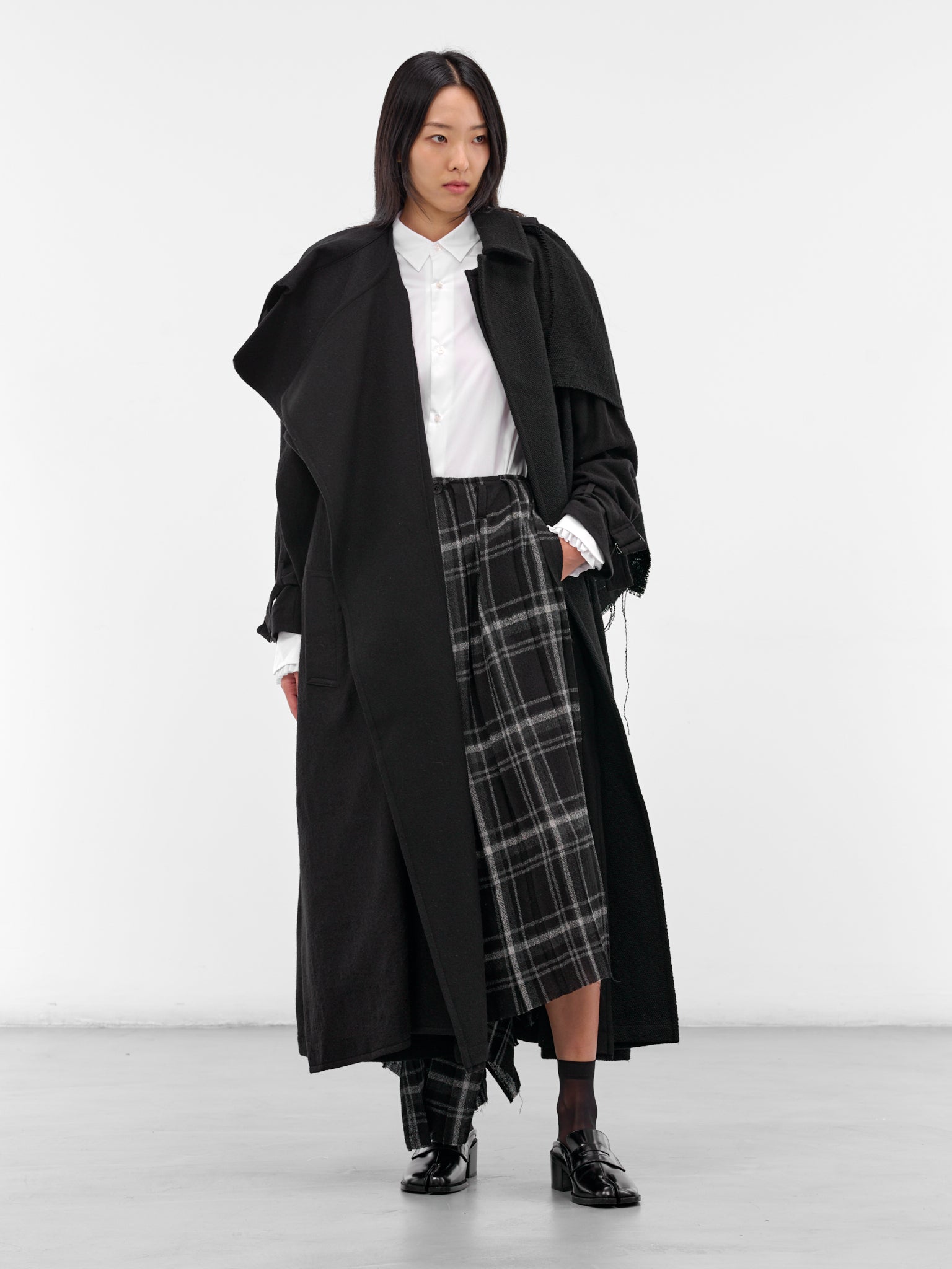 Black Wool Deconstructed Trench Coat (FL-C12-840-BLACK)