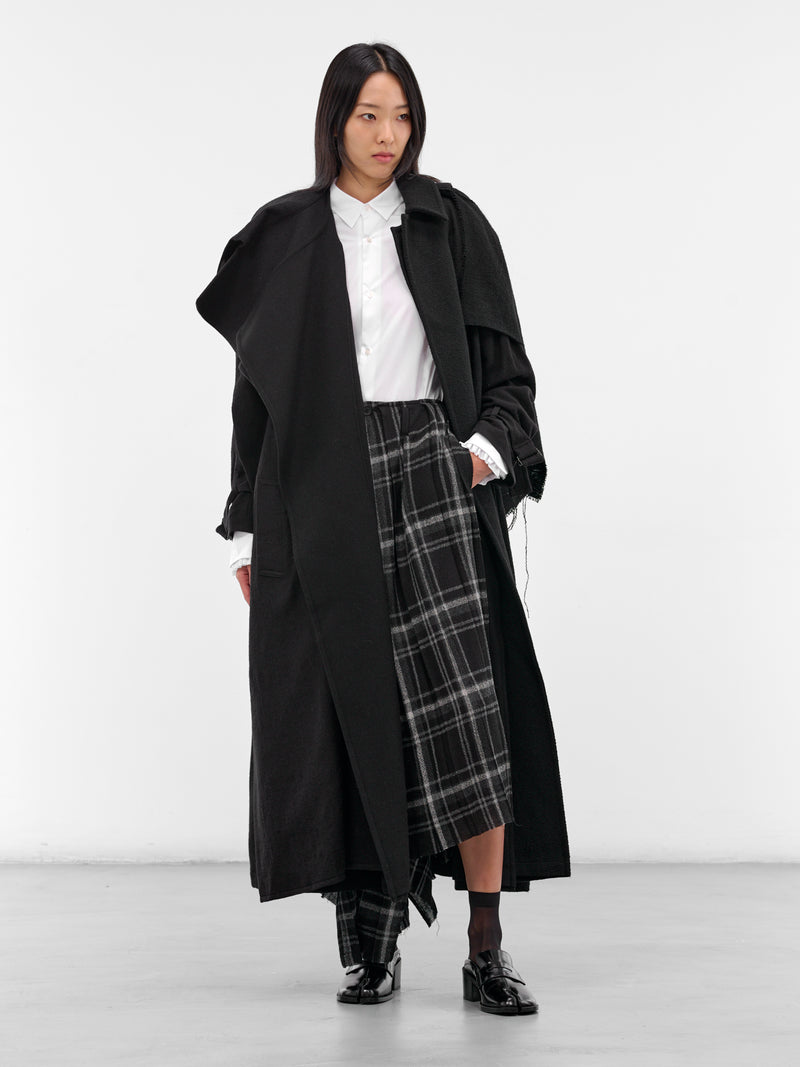 Black Wool Deconstructed Trench Coat (FL-C12-840-BLACK)