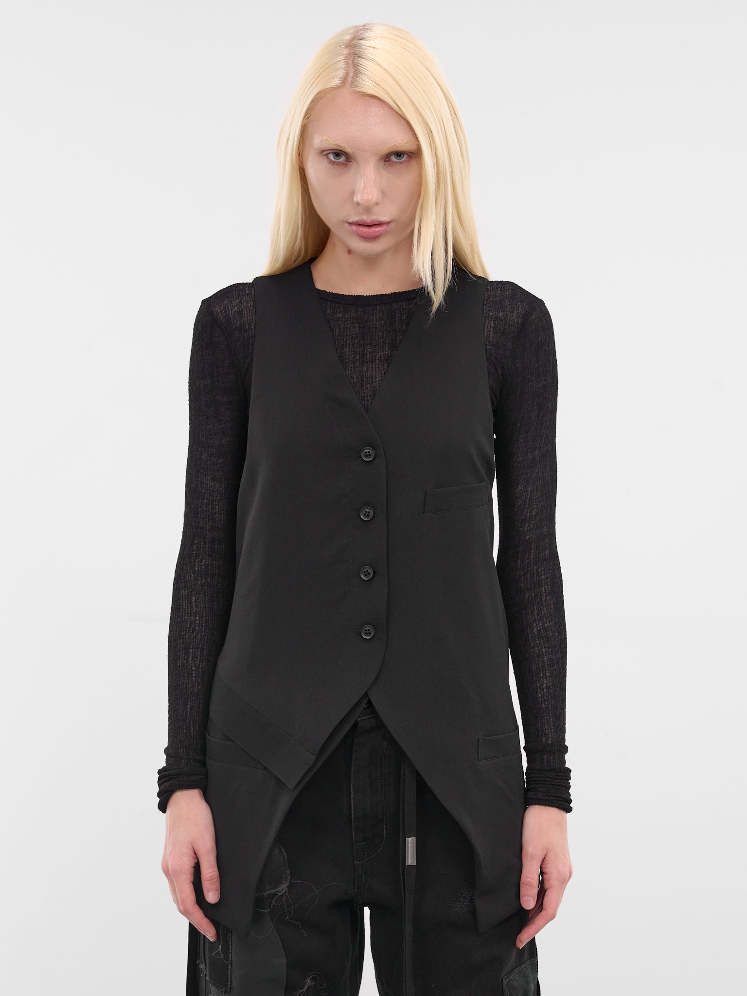 Black Wool Gabardine Vest (LL-Y02-111-1-BLACK)