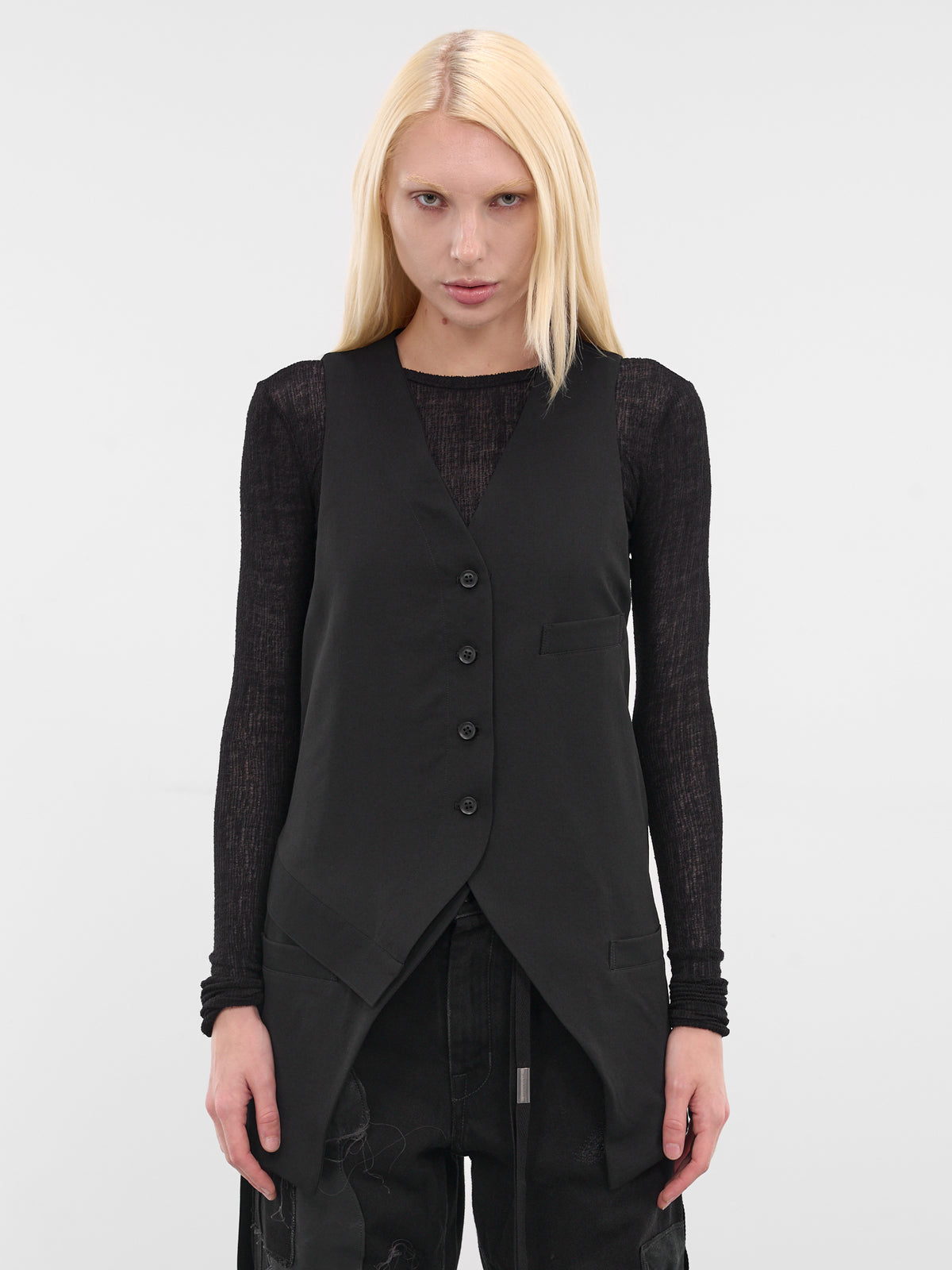 Black Wool Gabardine Vest (LL-Y02-111-1-BLACK)