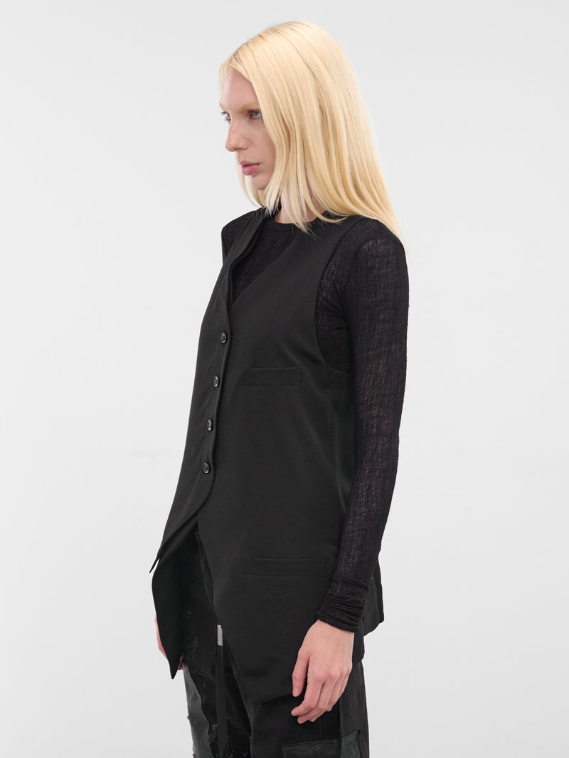 Black Wool Gabardine Vest (LL-Y02-111-1-BLACK)