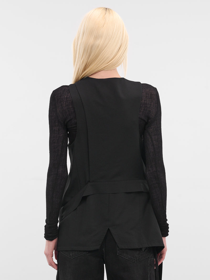 Black Wool Gabardine Vest (LL-Y02-111-1-BLACK)