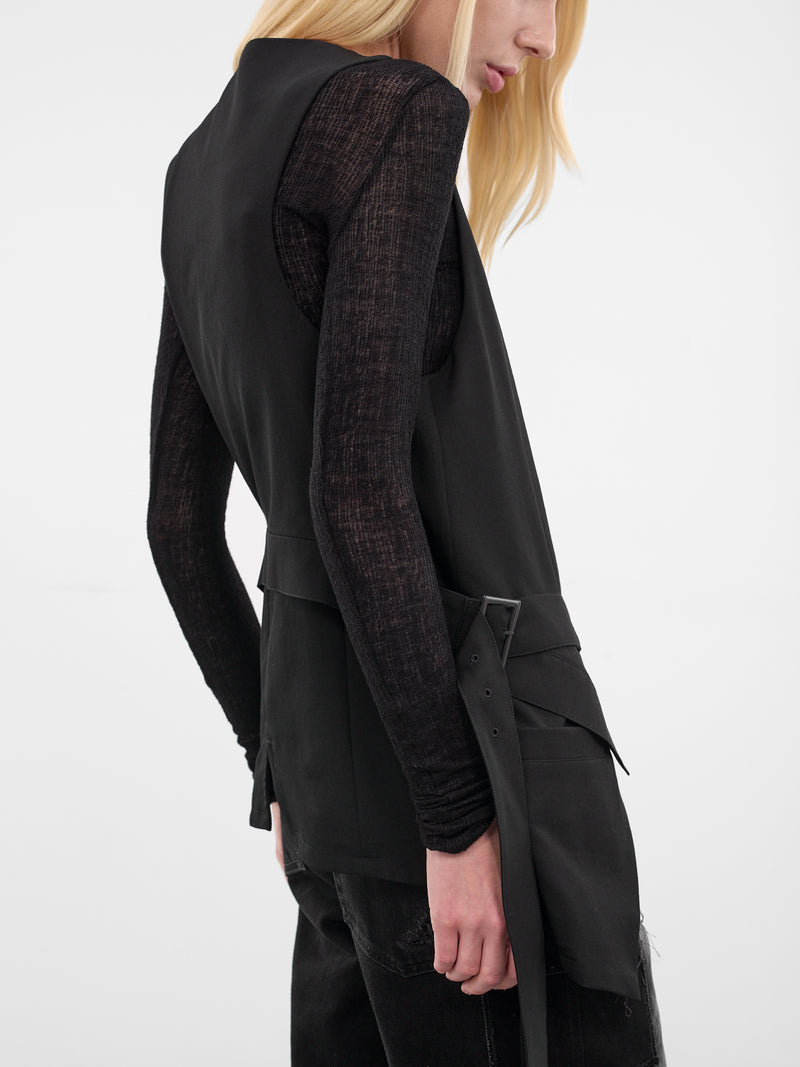 Black Wool Gabardine Vest (LL-Y02-111-1-BLACK)