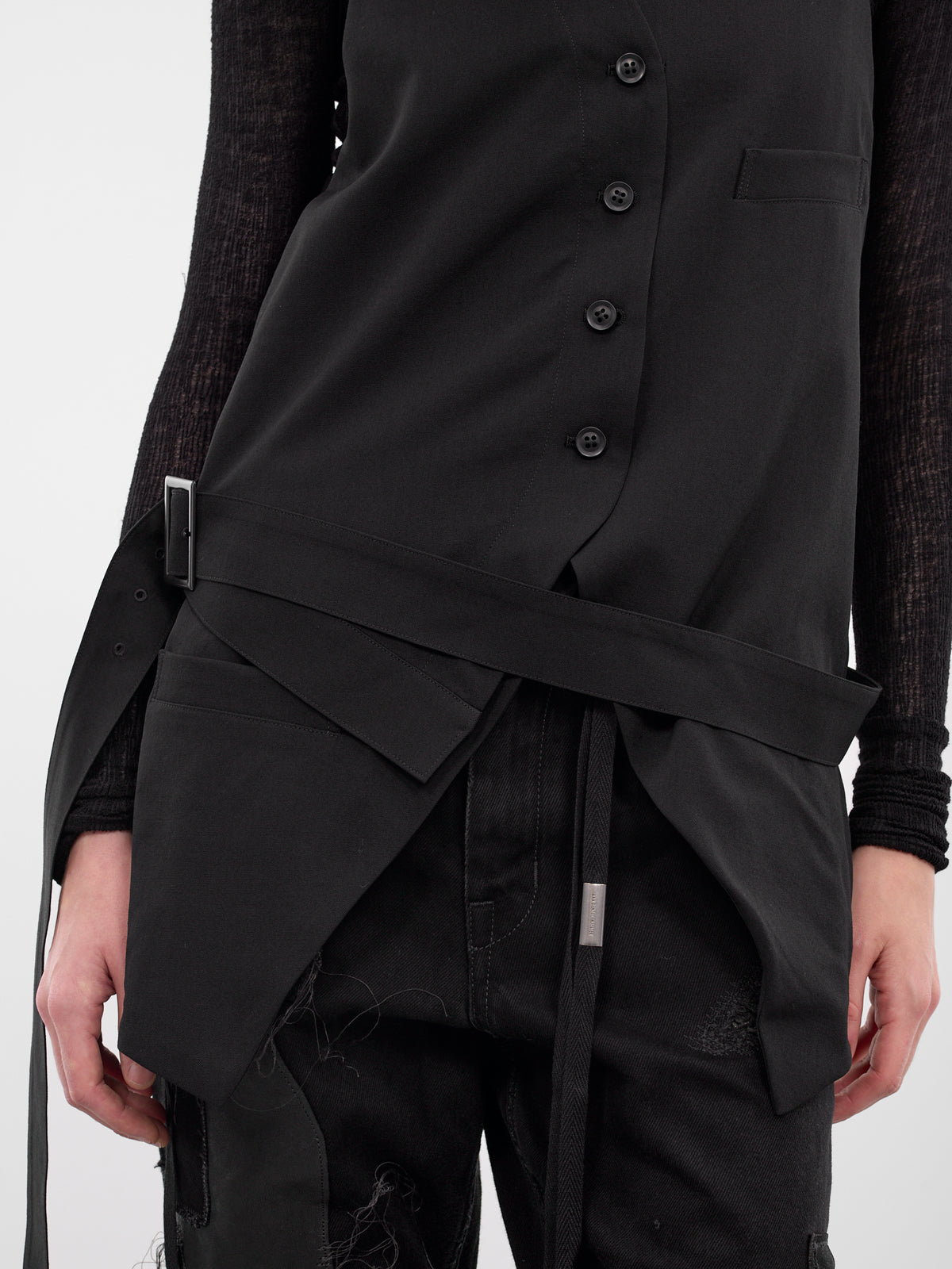 Black Wool Gabardine Vest (LL-Y02-111-1-BLACK)