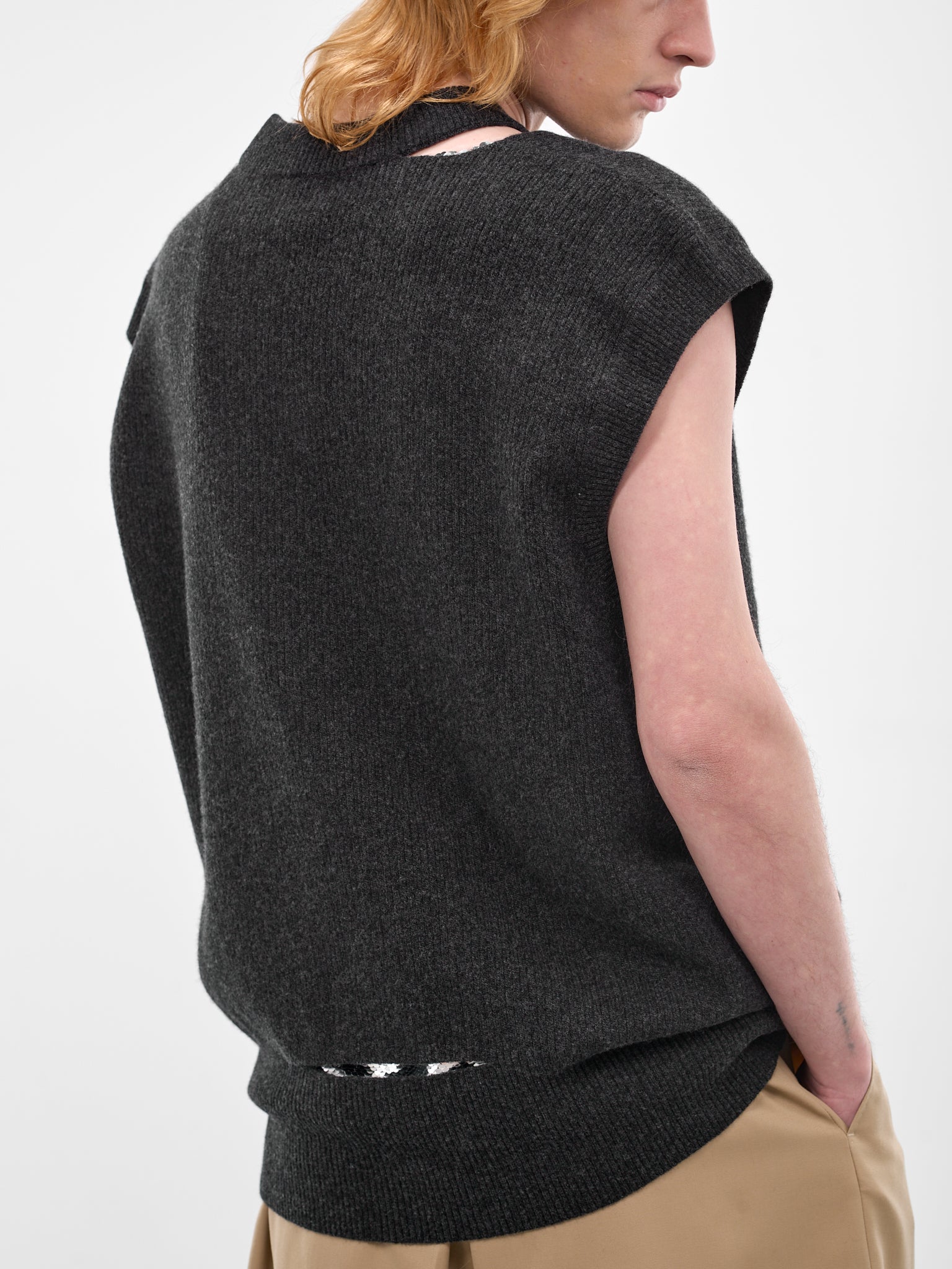 Charcoal Pearl Embellished Wool Vest (LMK11MB-0660-CHARCOAL-PEARL)