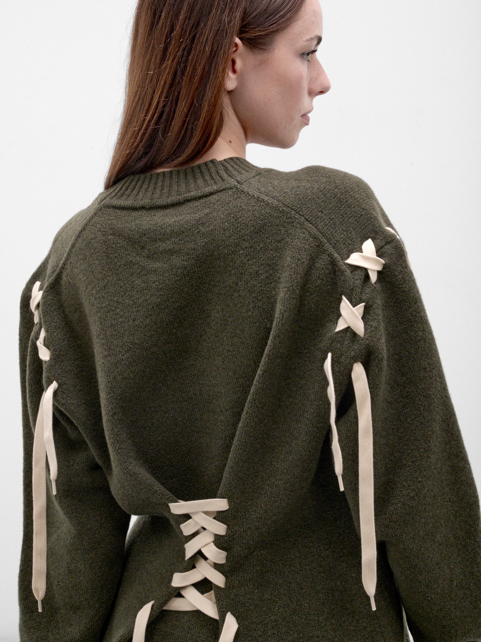 Khaki Merino Wool V-Neck Cardigan (LMK13-0660-KHAKI-ECRU)