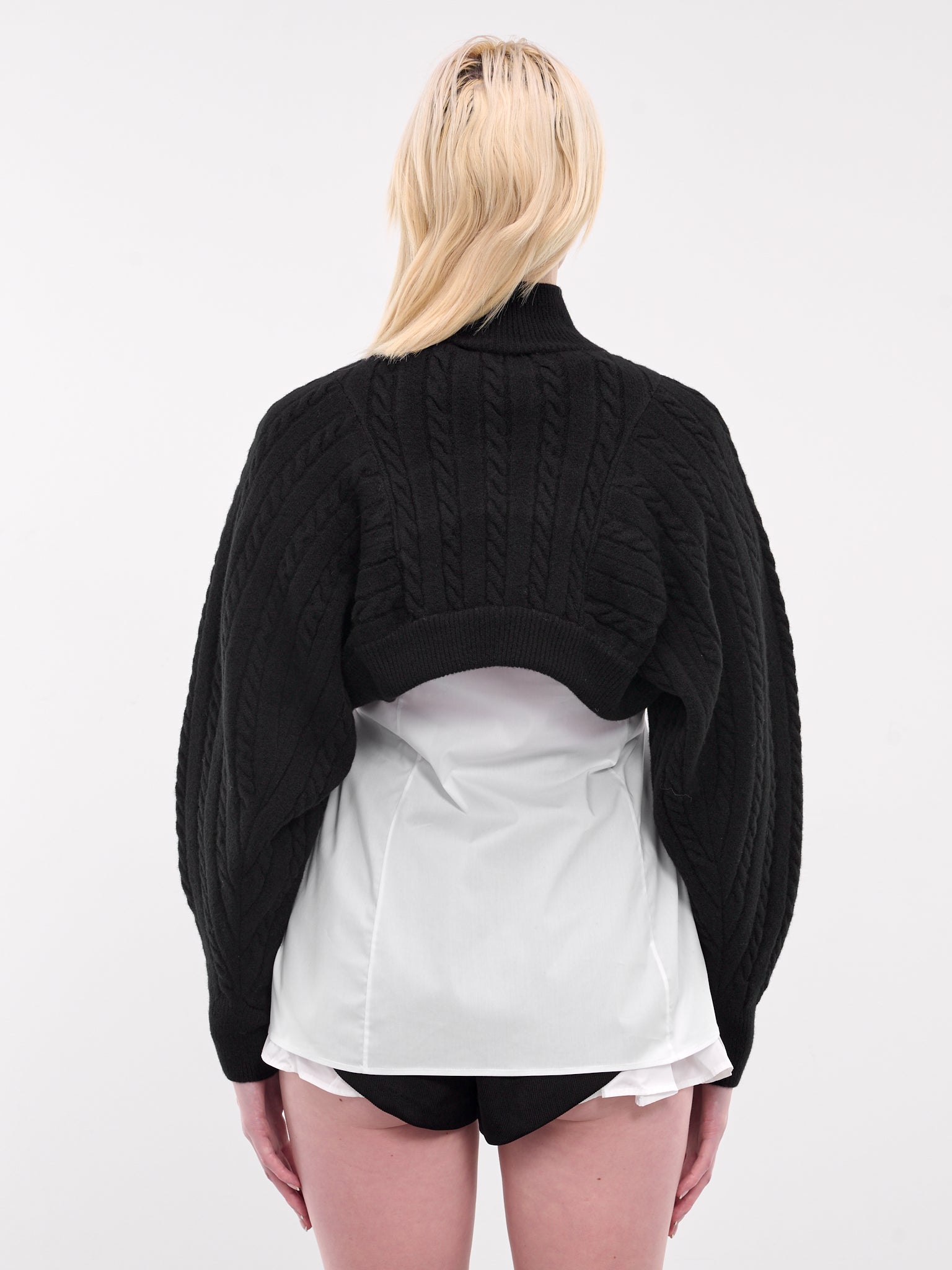 Quarter Zip Cable Knit Pullover Sweater Black