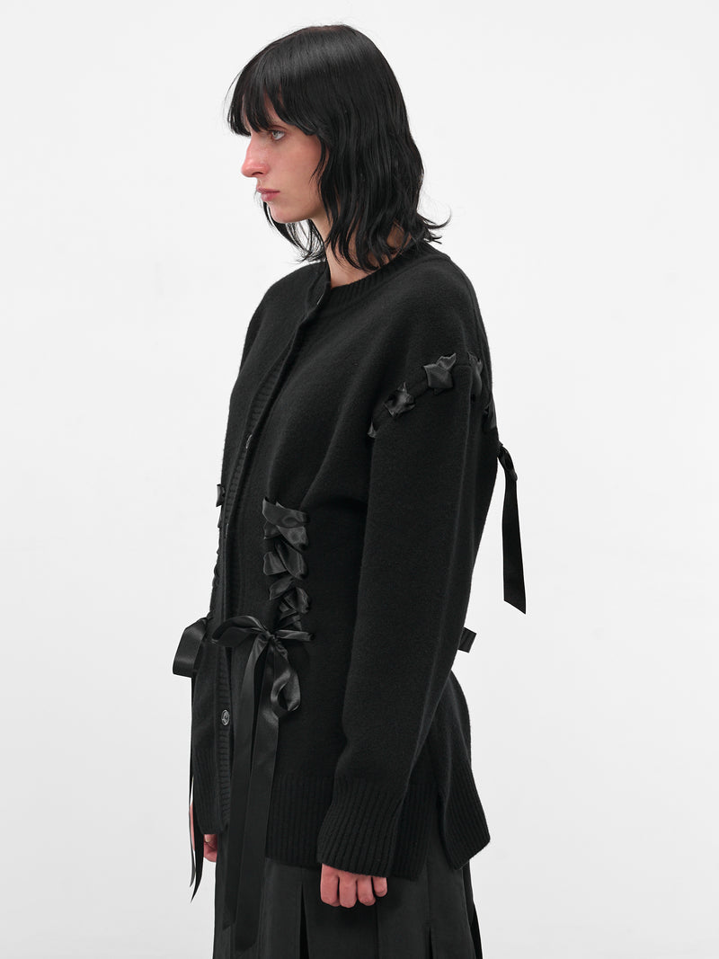 Black Wool Ribbon Corset Cardigan (LMK8-0660-BLACK)