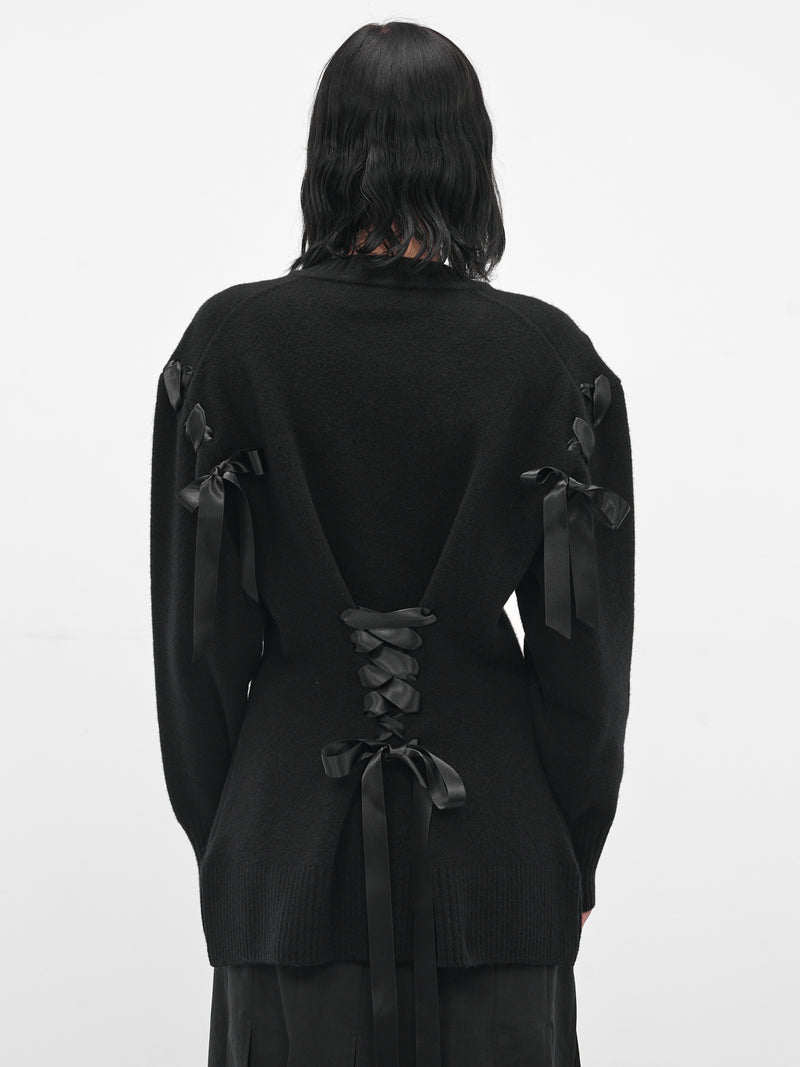 Black Wool Ribbon Corset Cardigan (LMK8-0660-BLACK)