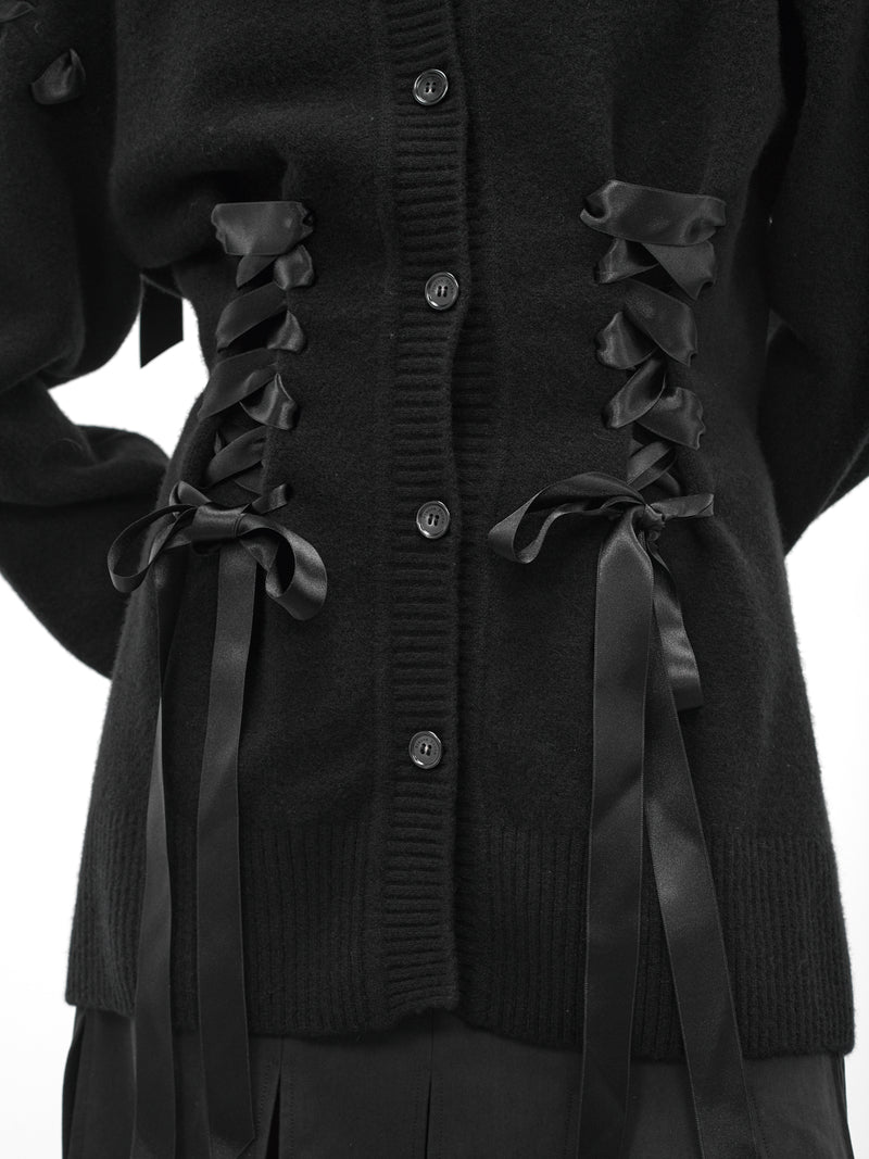 Black Wool Ribbon Corset Cardigan (LMK8-0660-BLACK)