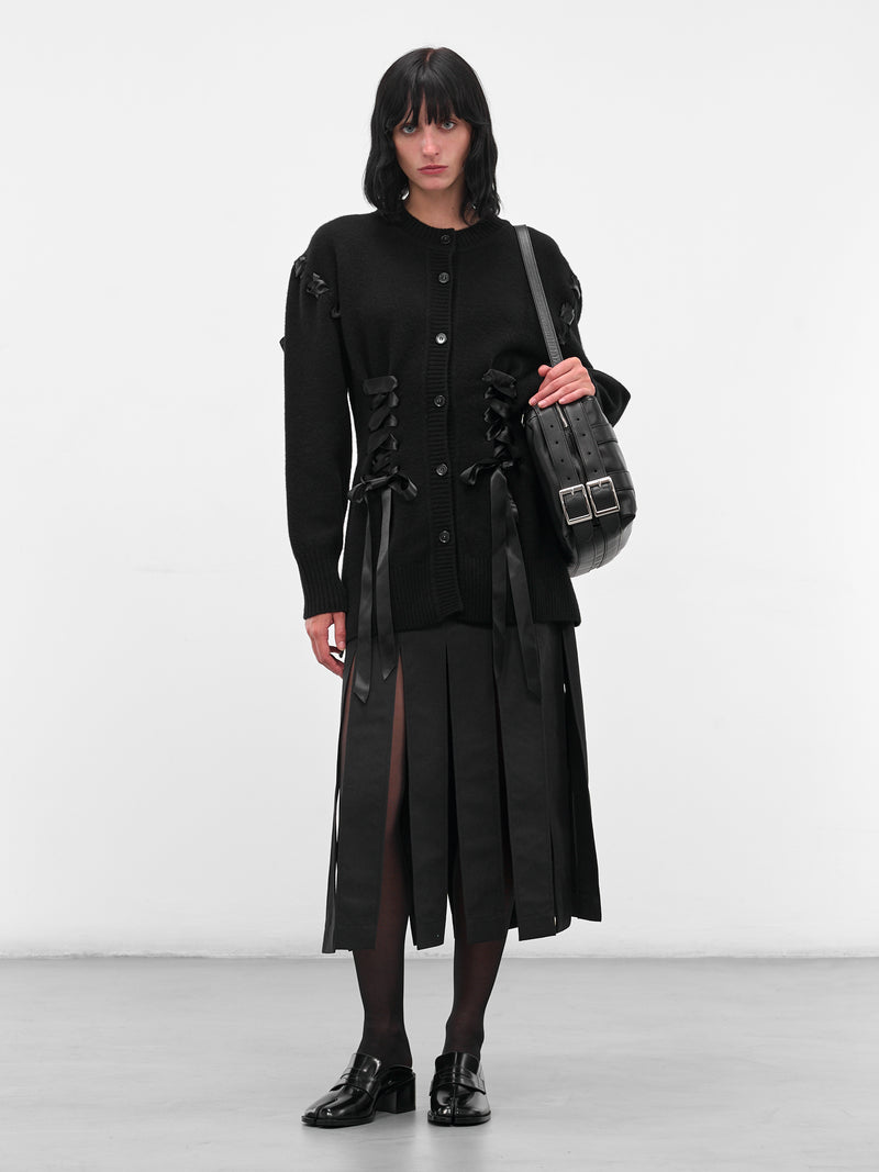 Black Wool Ribbon Corset Cardigan (LMK8-0660-BLACK)