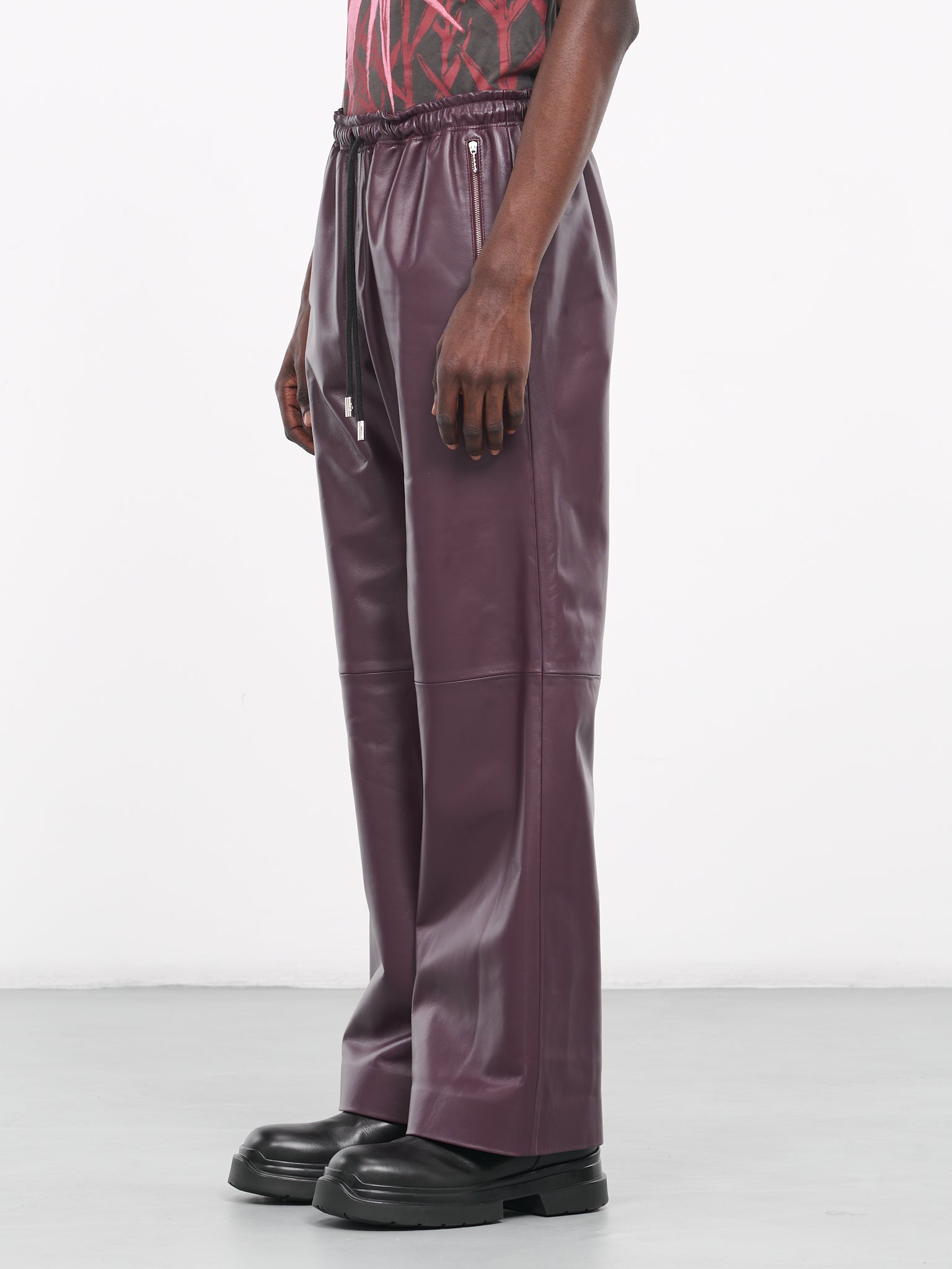 Drawstring Leather Trousers (LO0015-LT0075-799-BURGUNDY)