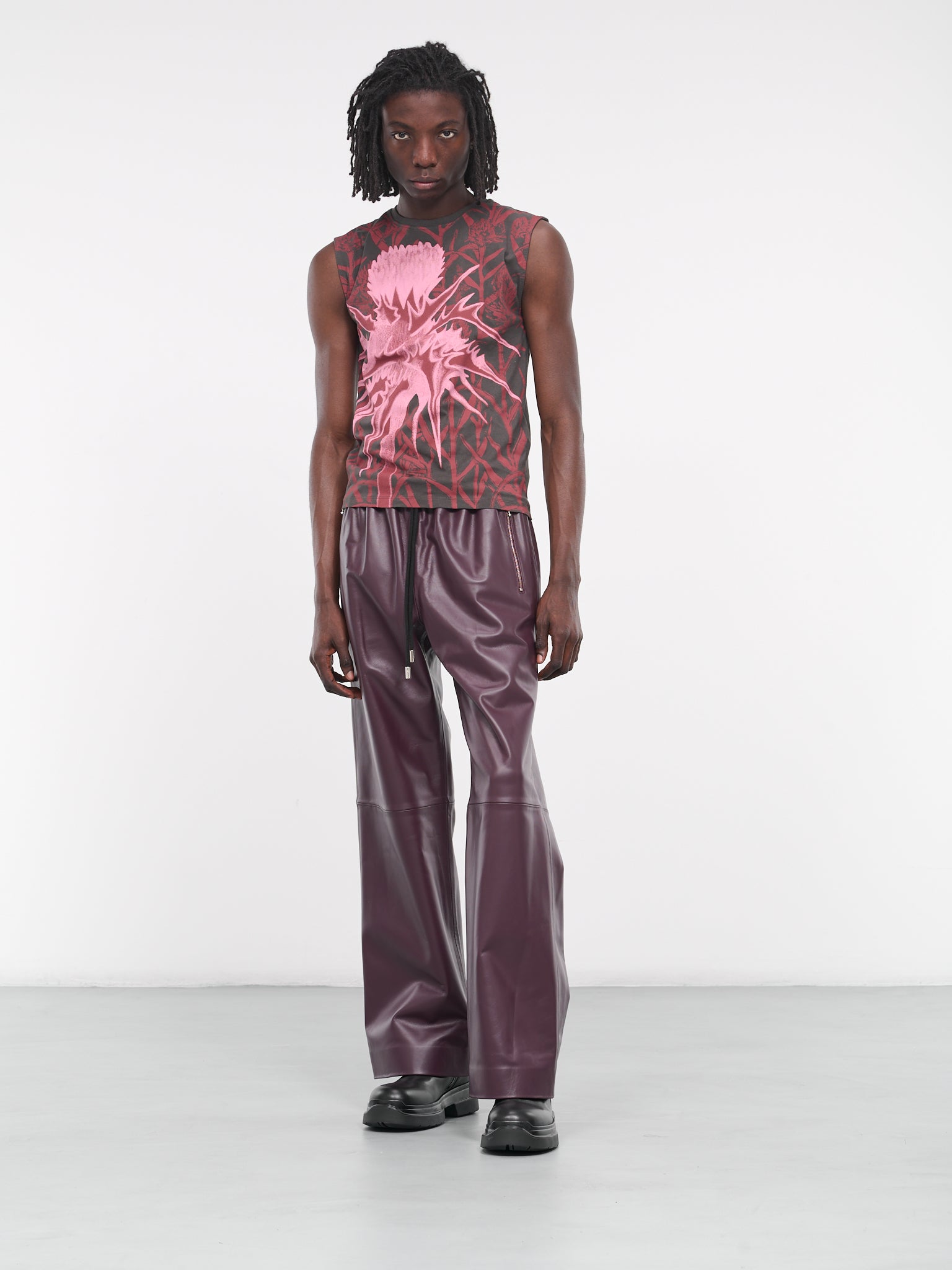 Drawstring Leather Trousers (LO0015-LT0075-799-BURGUNDY)