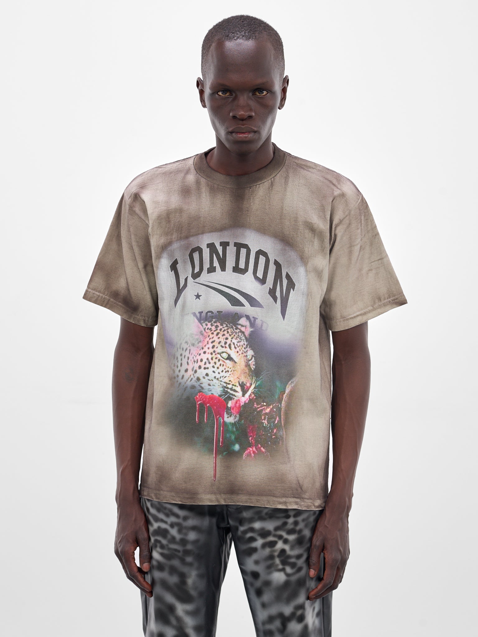London Cheetah Graphic Print Tee (LONDON-T-SHIRT-GREEN-BROWN)