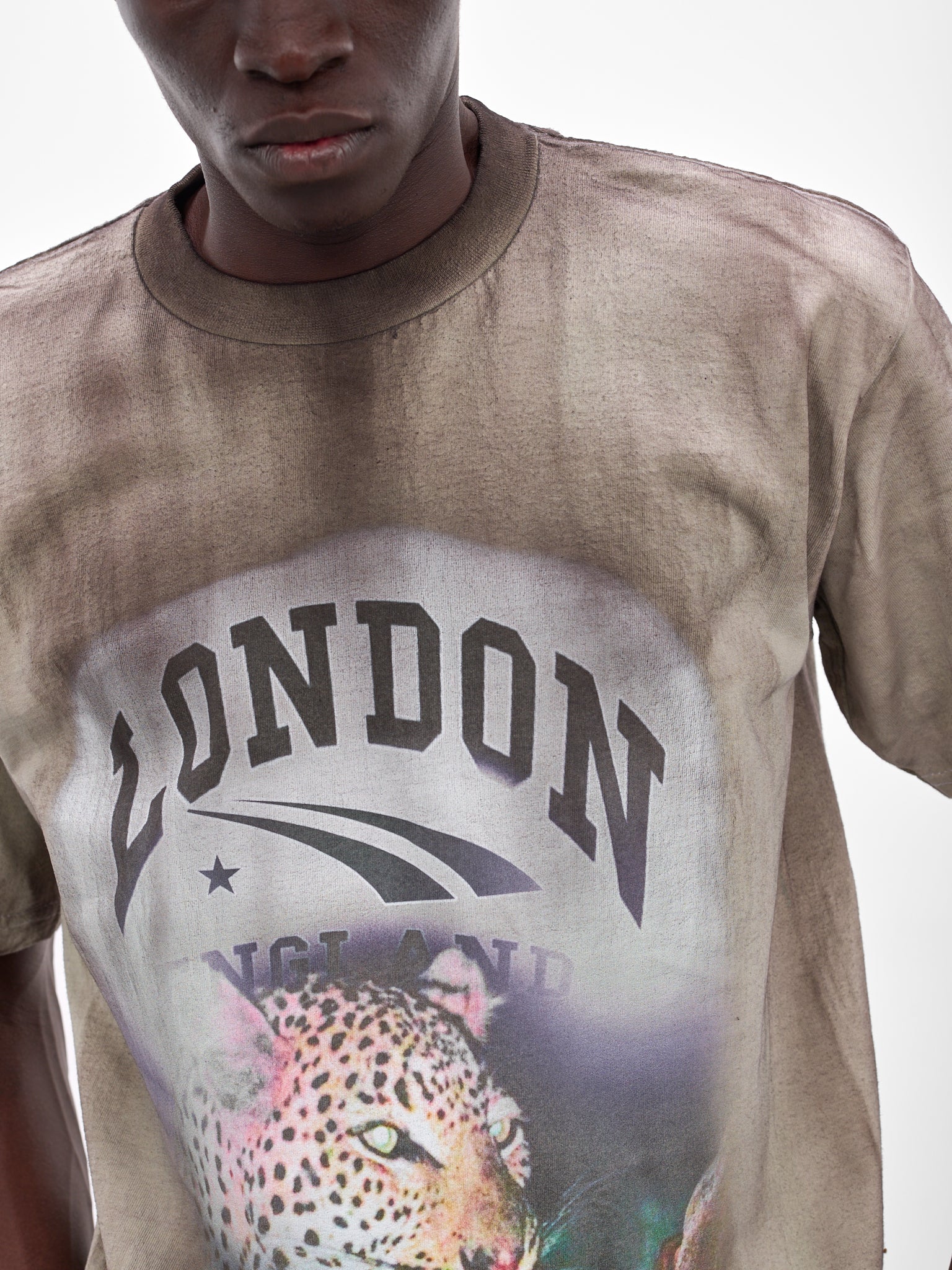 London Cheetah Graphic Print Tee (LONDON-T-SHIRT-GREEN-BROWN)