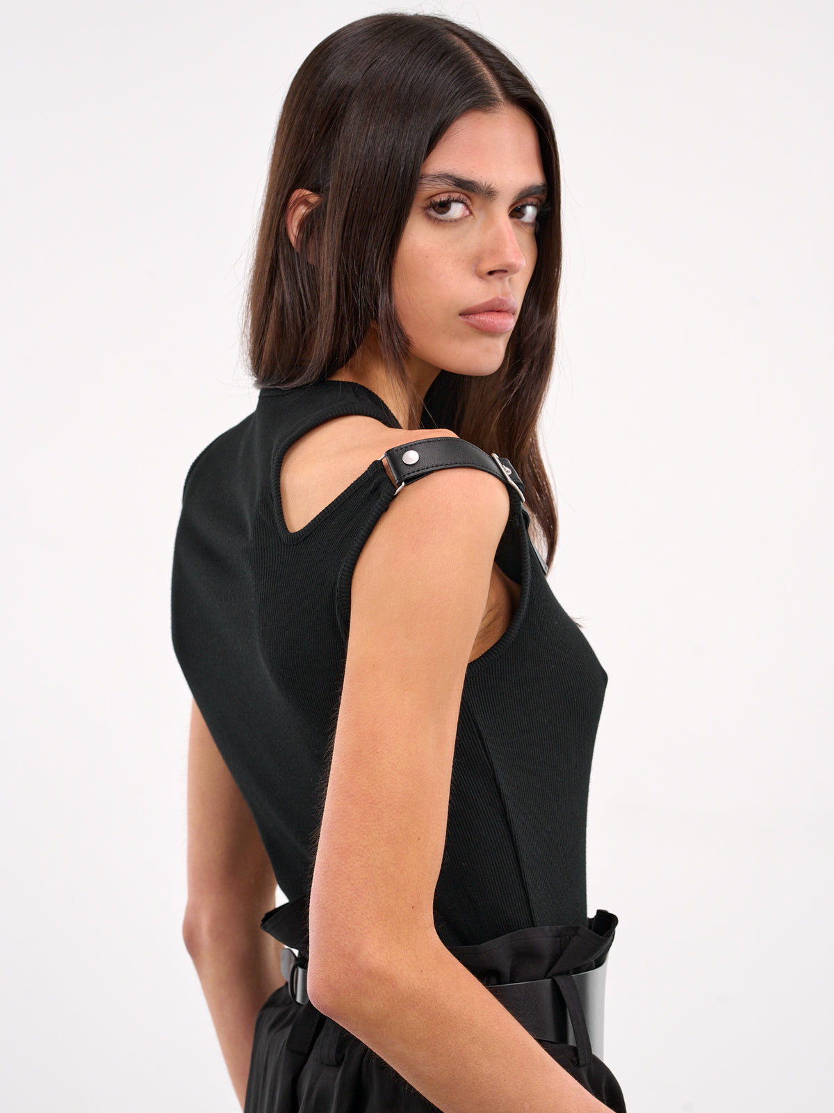 Rib Stitch Shoulder Belt Tank (LP-T10-045-2-BLACK)