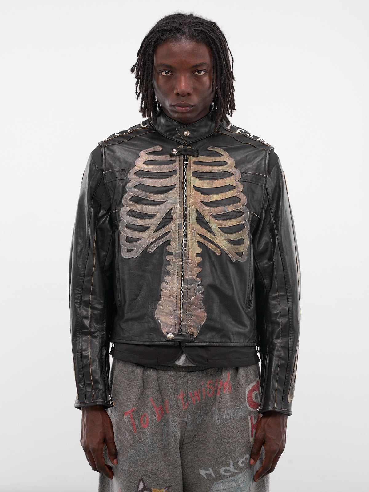 Bone Embroidered Leather Moto Jacket (LT-SV-NGA-1002-BLACK)