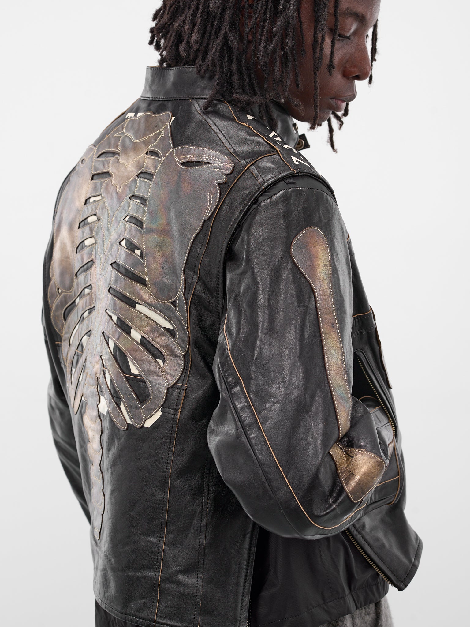 Bone Embroidered Leather Moto Jacket (LT-SV-NGA-1002-BLACK)