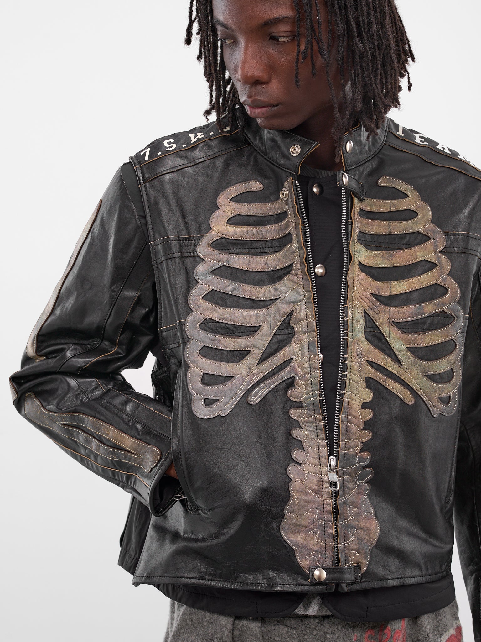 Bone Embroidered Leather Moto Jacket (LT-SV-NGA-1002-BLACK)