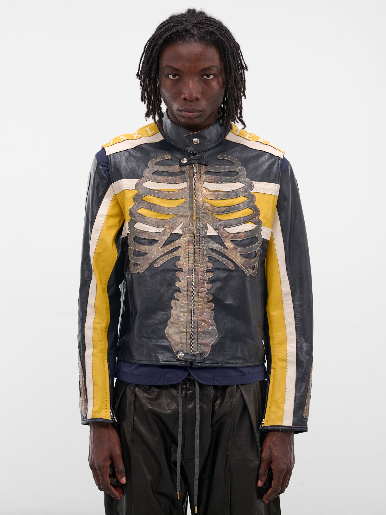 Bone Embroidered Leather Moto Jacket (LT-SV-NGA-1002-BLUE)