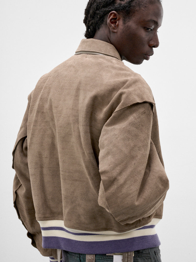Beige Suede Varsity Jacket (LT-SV-NRA-1001-BEIGE)