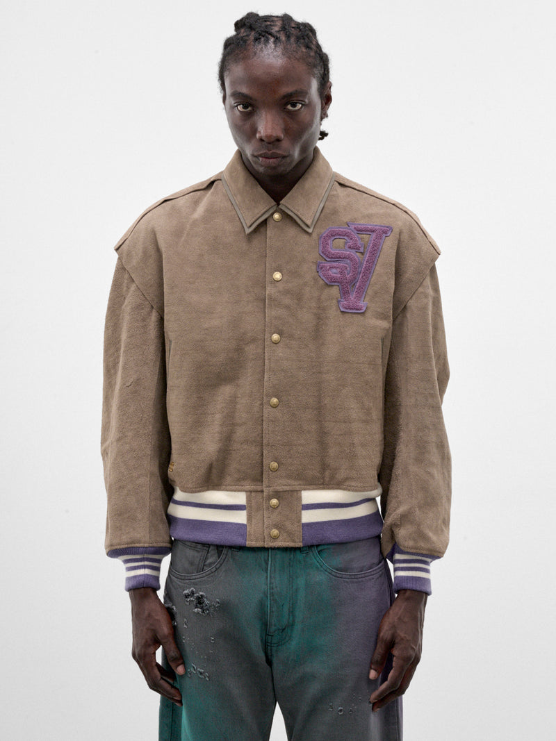 Beige Suede Varsity Jacket (LT-SV-NRA-1001-BEIGE)