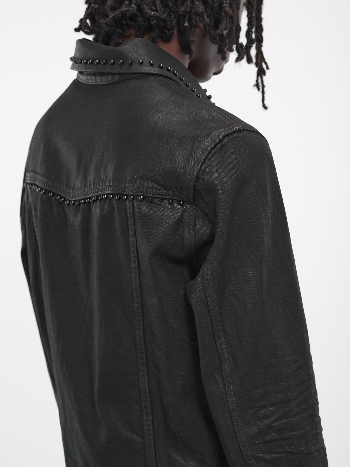 Stud Coated Denim Jacket (M005953E52-867-BLACK-COAT)