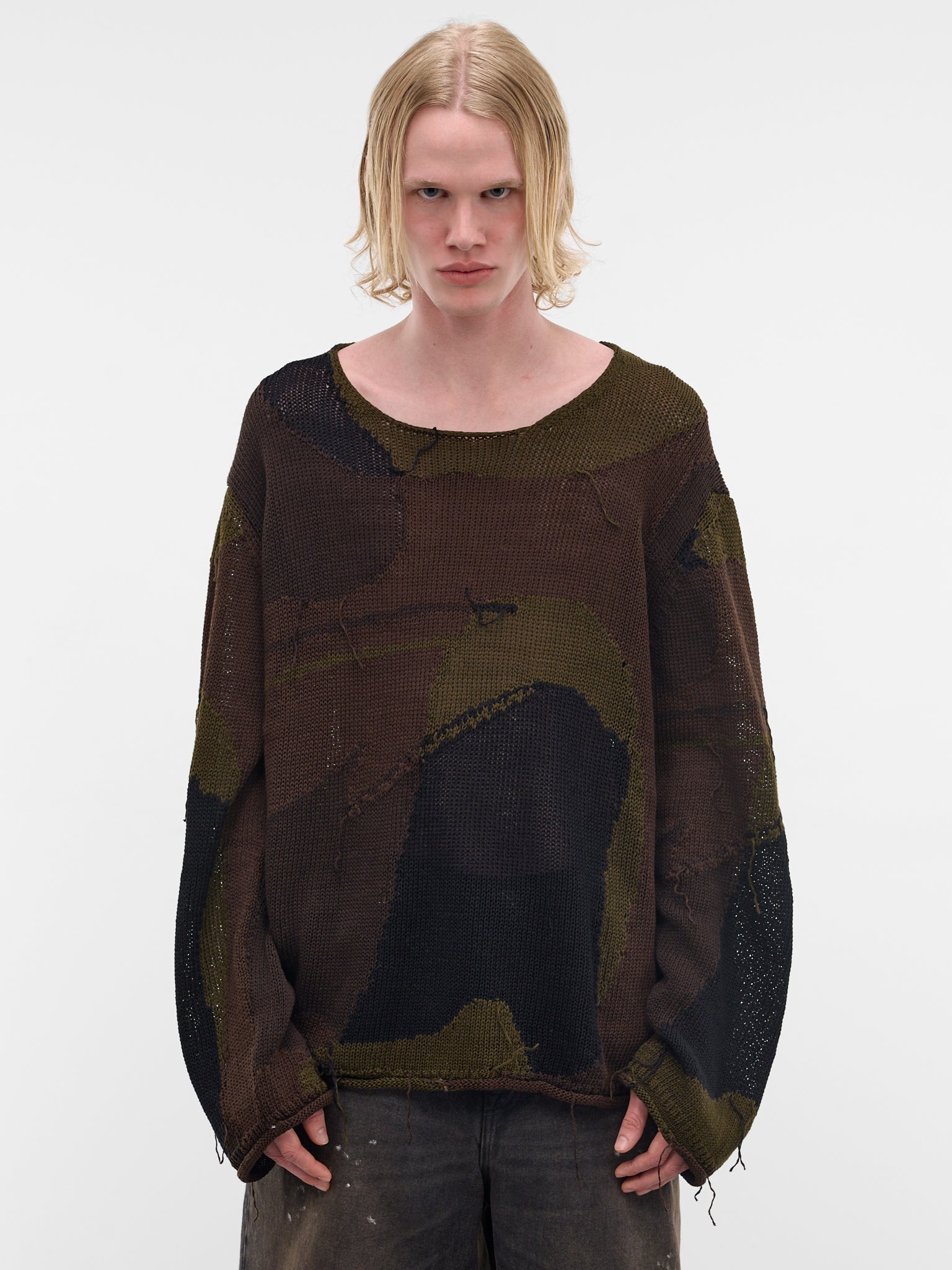 Camo Intarsia Rigid Popover Sweater (M2263RO-CAMO-COTTON-RAFIA)