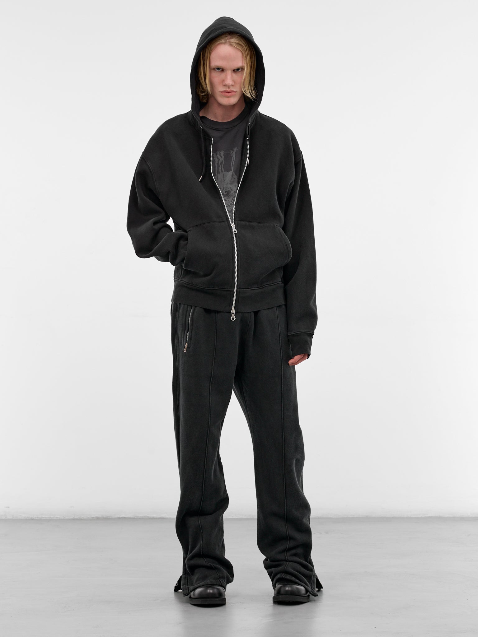 Black Cotton Zip Track Pants (M2266TW-WASHED-BLACK-STAR-FLEE)
