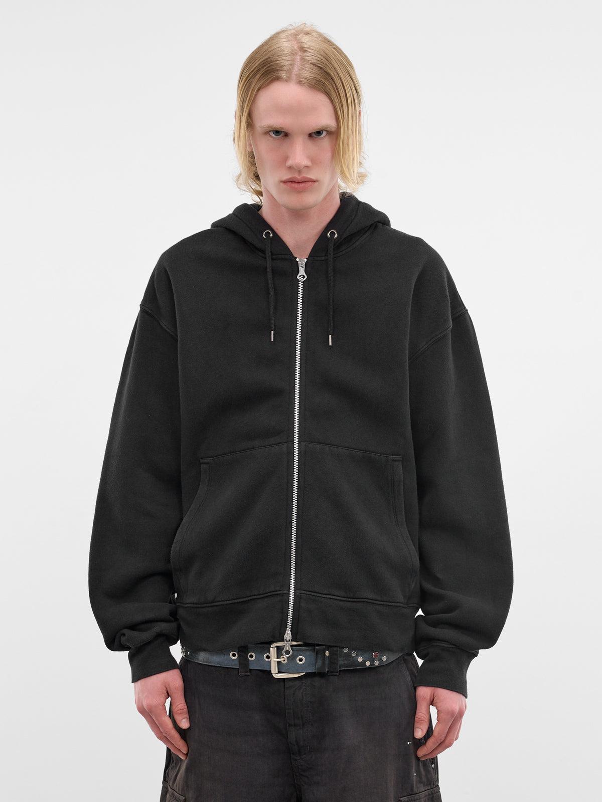 Black Cotton Rascal Zip Hoodie (M2266RW-WASHED-BLACK-STAR-FLEE)