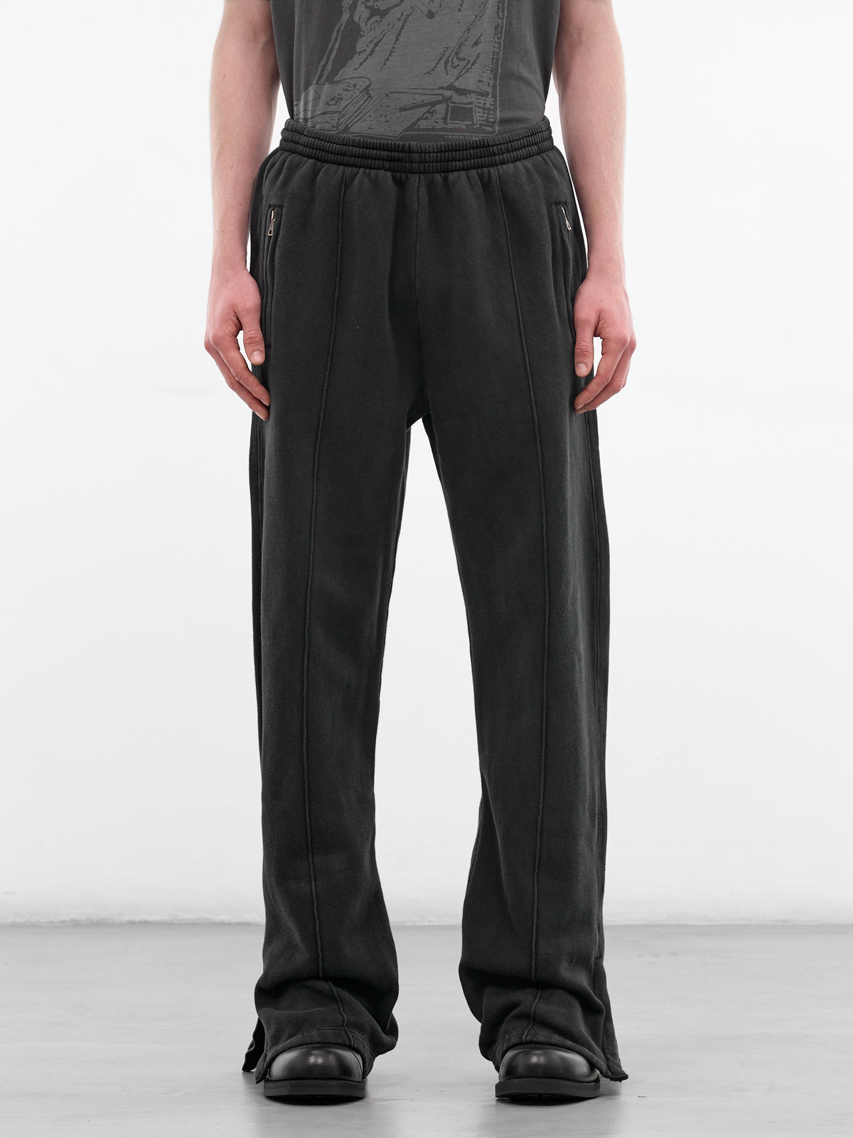 Black Cotton Zip Track Pants (M2266TW-WASHED-BLACK-STAR-FLEE)