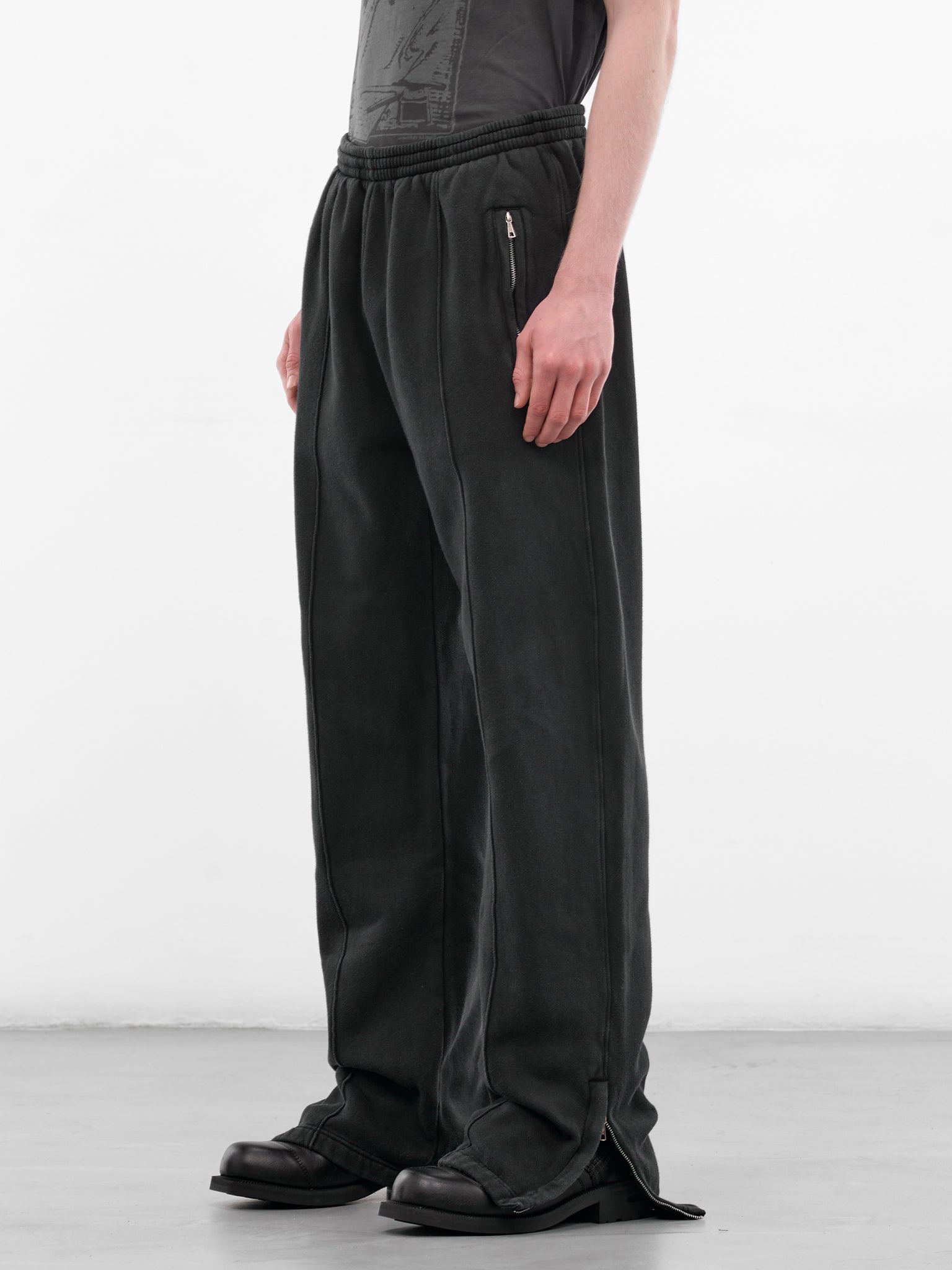 Black Cotton Zip Track Pants (M2266TW-WASHED-BLACK-STAR-FLEE)