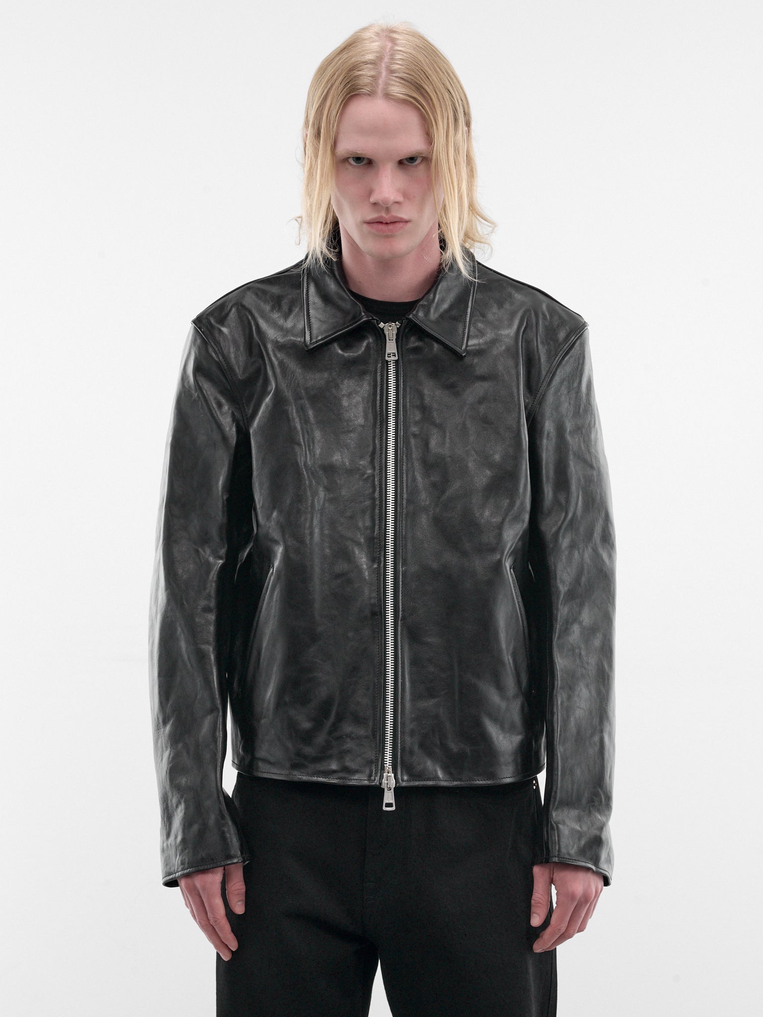 Black Leather Mini Jacket (M4239MTD-TOP-DYED-BLACK)